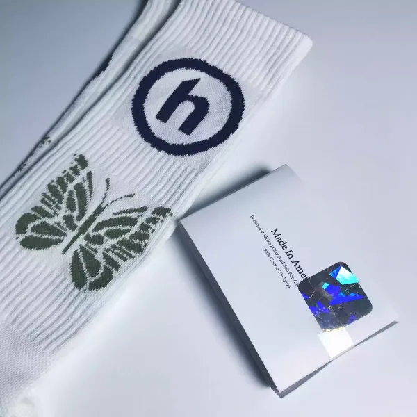 hA. Butterfly Logo Crew Socks White - 4