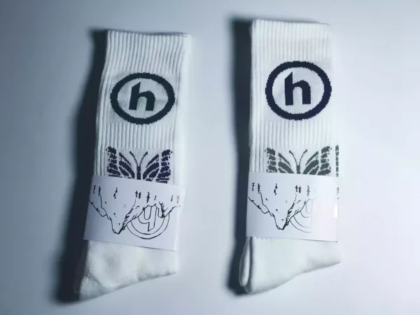 hA. Butterfly Logo Crew Socks White - 2