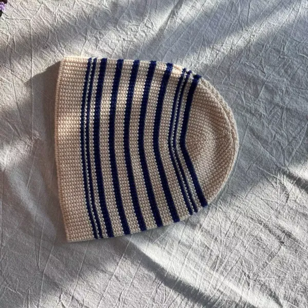 Corteiz Striped Beanie Navy and Beige Knit Hat - 10