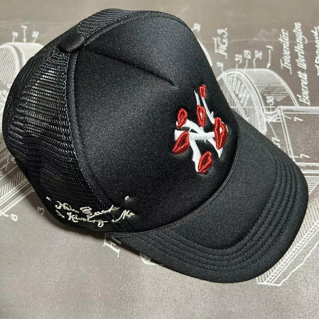 Black Embroidered Trucker Hat 