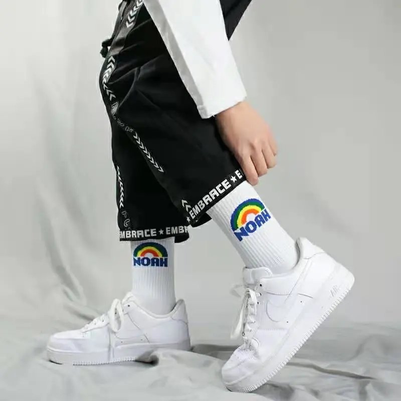 NOAH Rainbow Logo Crew Socks Light Blue - 4