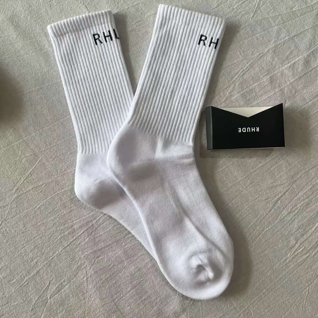 2025 RHUDE 简约字母 毛巾底袜子 白色white