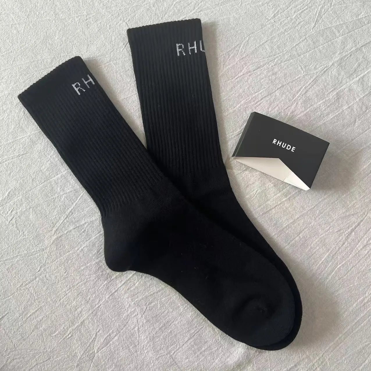 2025 RHUDE 简约字母 毛巾底袜子 黑色black