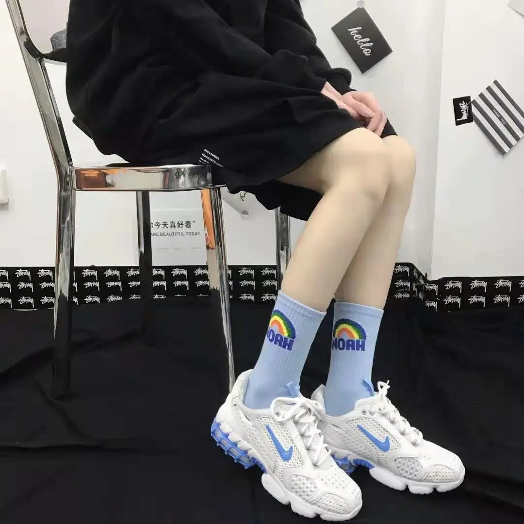 NOAH Rainbow Logo Crew Socks Light Blue - 3