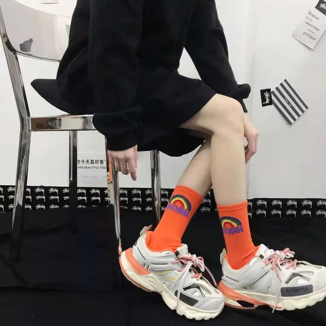 NOAH Rainbow Logo Crew Socks Light Blue - 5