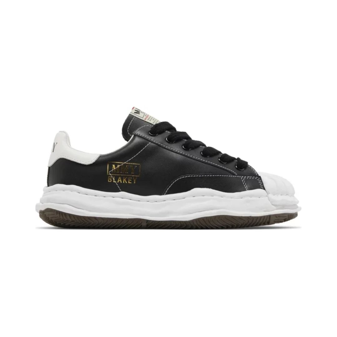 Unbranded Sneakers Low-top canvas with layered distressed rubber sole — Blakey Leather Black White