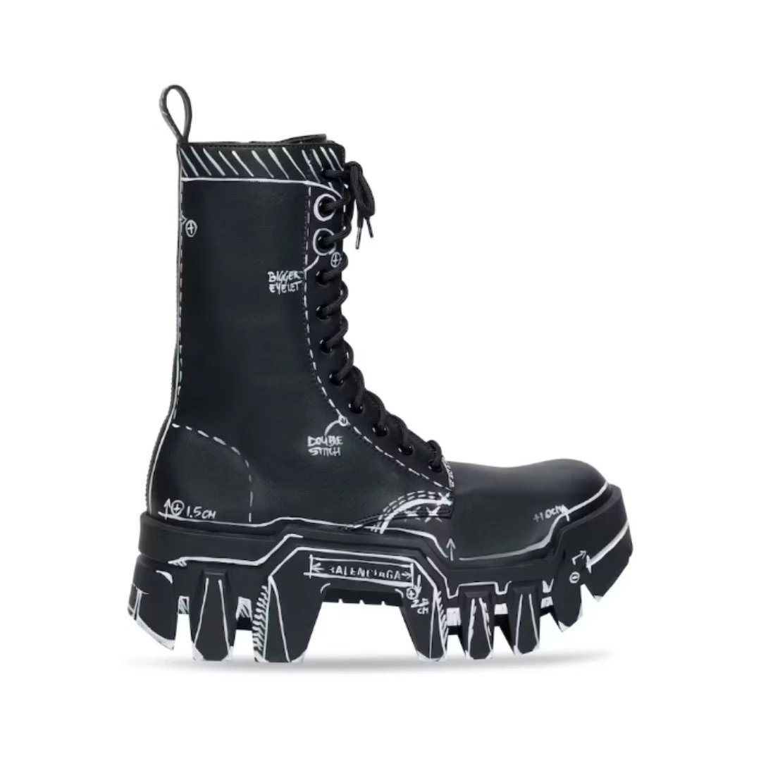 Balenciaga Leather Shoes Bulldozer Derby — Black Outline Calfskin