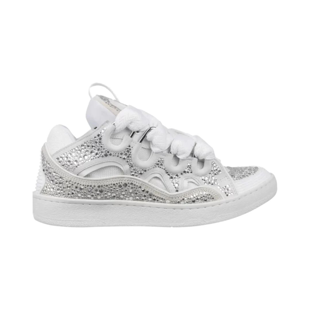 Lanvin Sneakers Curb low-top with oversized laces — Rhinestones - White (Custom colors are final and non-returnable)