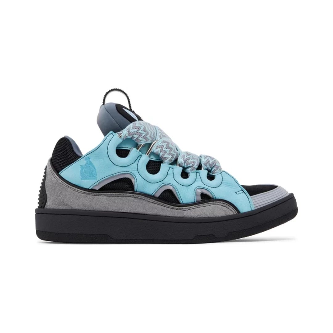 Lanvin Sneakers Curb low-top with oversized laces — Light Blue Anthracite