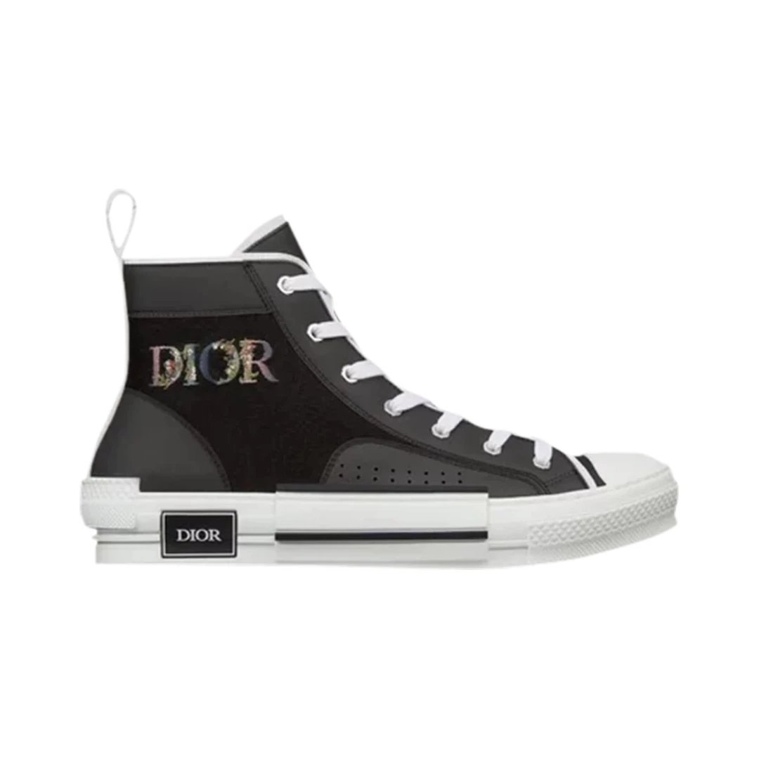 Dior Sneakers B23 High-Top — Black Flowers Embroidery
