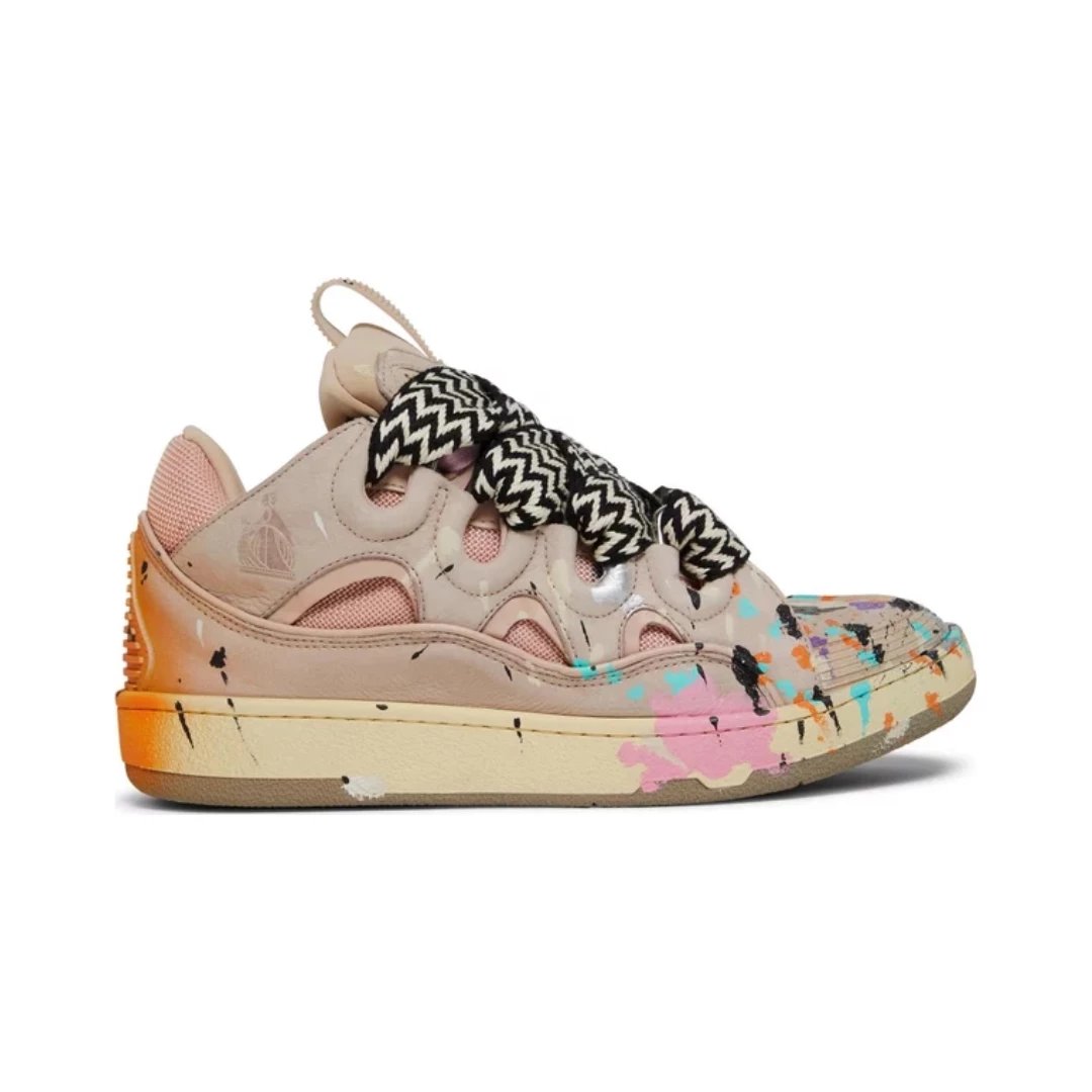 Lanvin Sneakers Curb low-top with oversized laces — Paint Drip - Pale Pink (Custom colors are final and cannot be returned or exchanged)