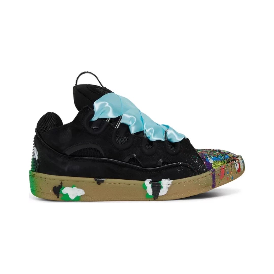 Lanvin Sneakers Curb low-top with oversized laces — Paint Drip - Black (Custom colors are final and cannot be returned or exchanged)