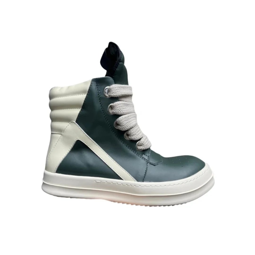 Dark Green Leather Thick Shoelaces