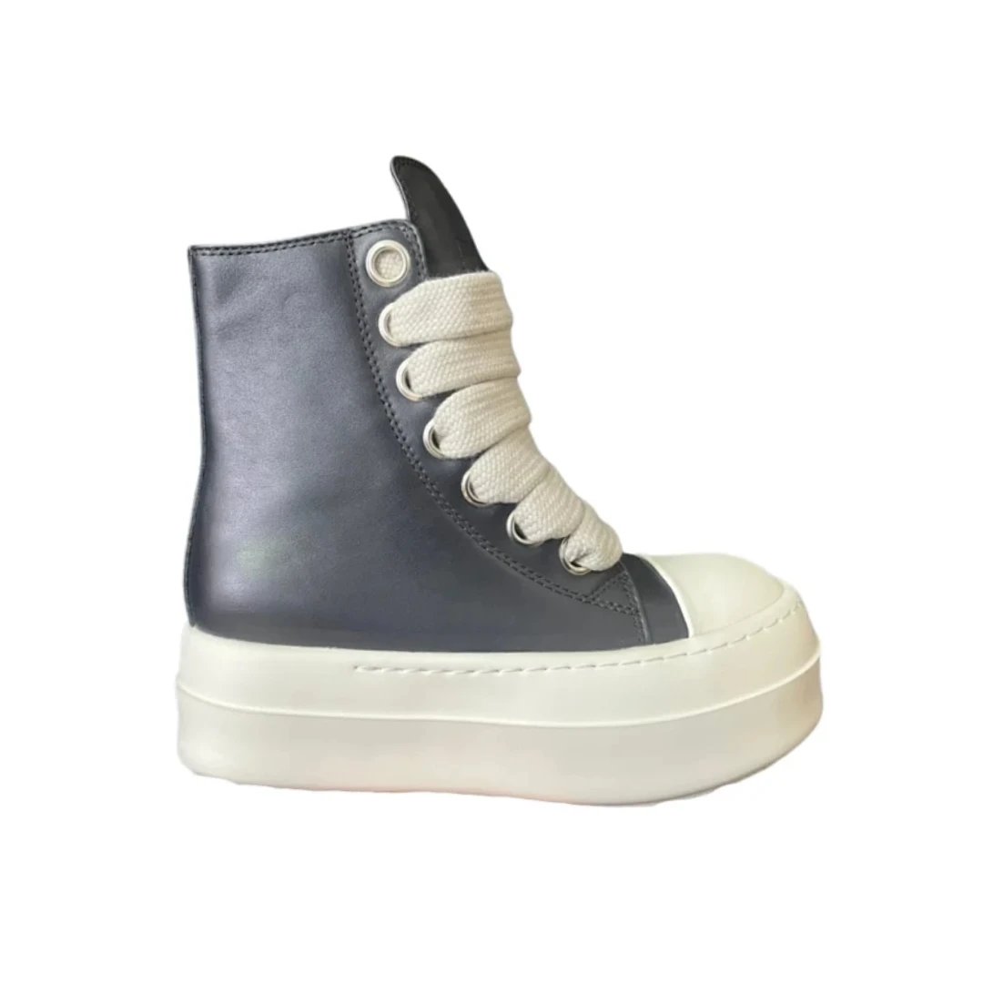 Black Leather Thick Laces Chunky Soles