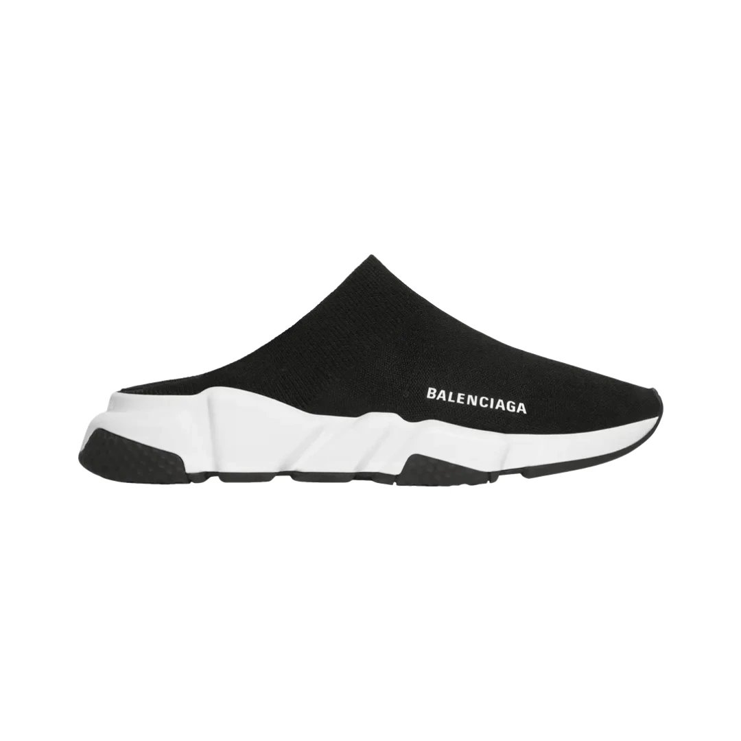 Balenciaga Slippers Logo Knit with Segmented Sole — Mule Black White