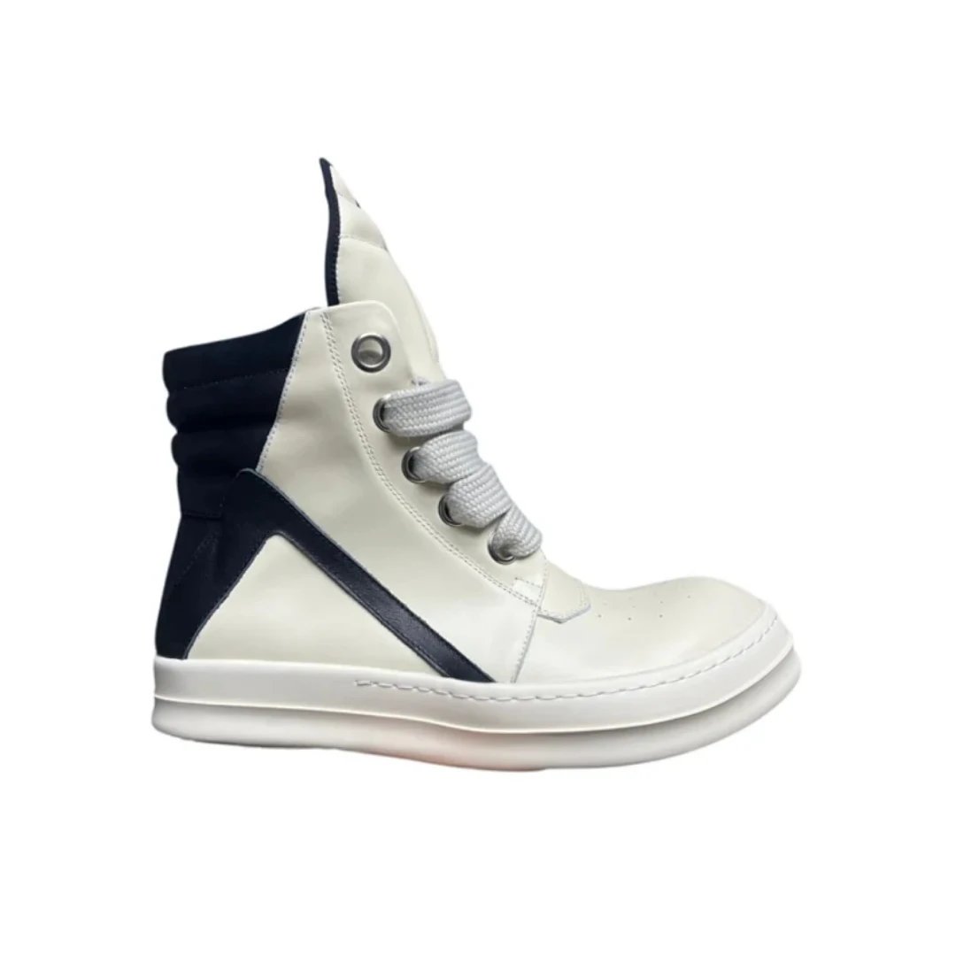 Black White Leather Thick Shoelaces