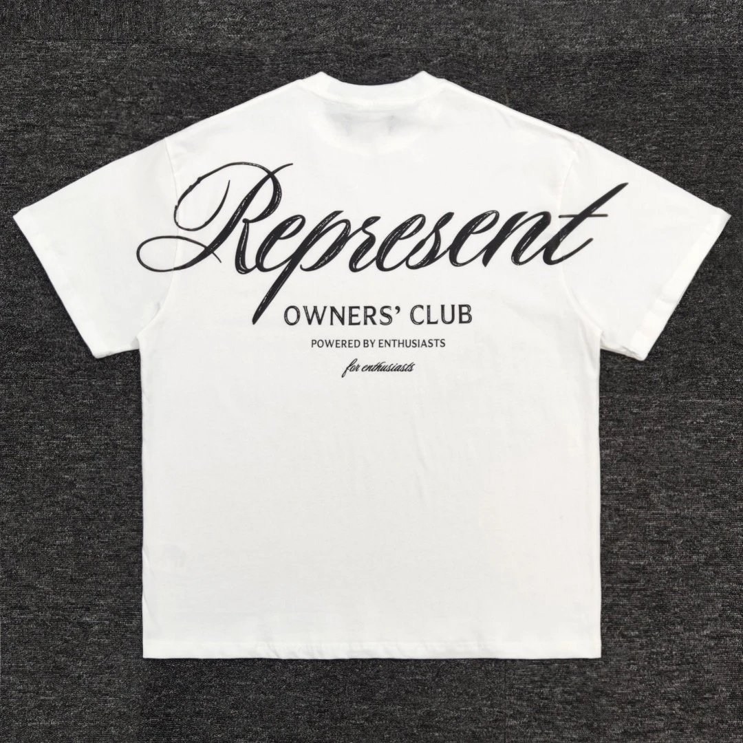 REP REPRESENT Owners Club Script Logo Washed Short Sleeve Tee - Distressed Back Large Script Letter Print