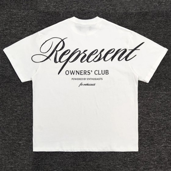 REP REPRESENT Owners Club Script Logo Washed Short Sleeve Tee - Distressed Back Large Script Letter Print