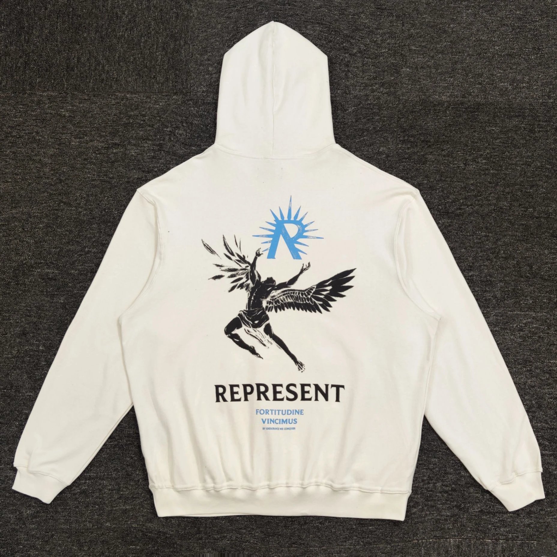 REP REPRESENT icarus printed washed hoodie distressed mythological theme "Icarus" sun god 3 print terry hooded long sleeve sweater