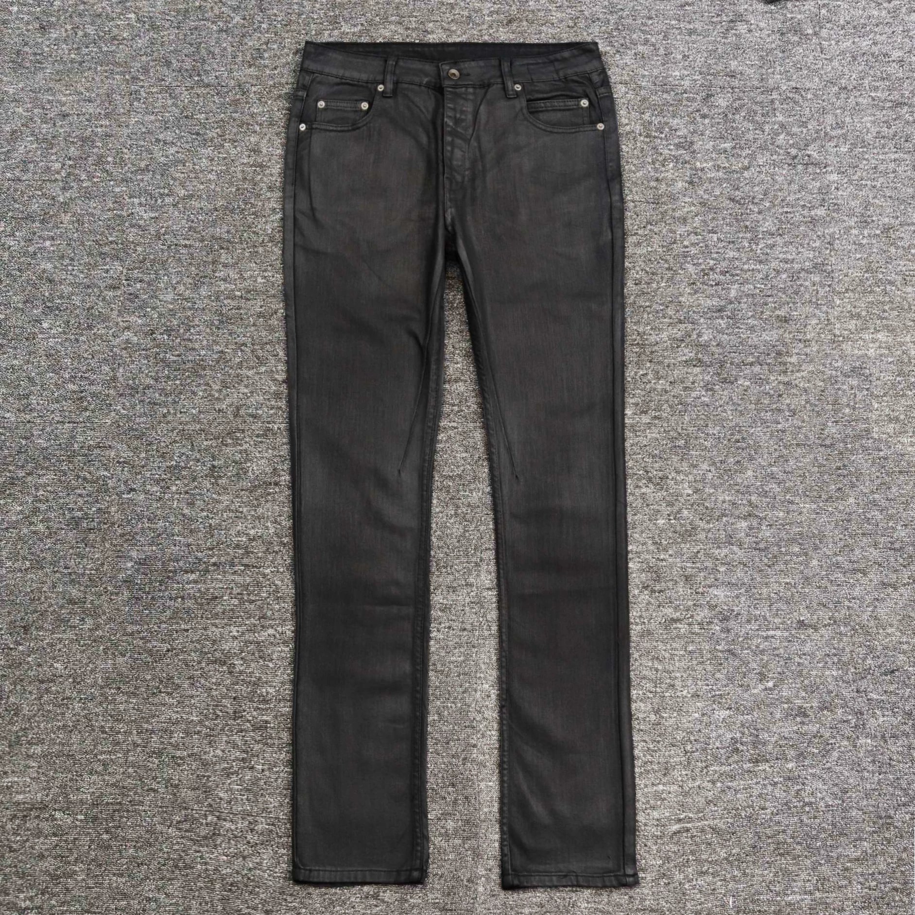 RO Rick Owens DRKSHDW classic wax coating jeans basic slim fit brushed wax jeans
