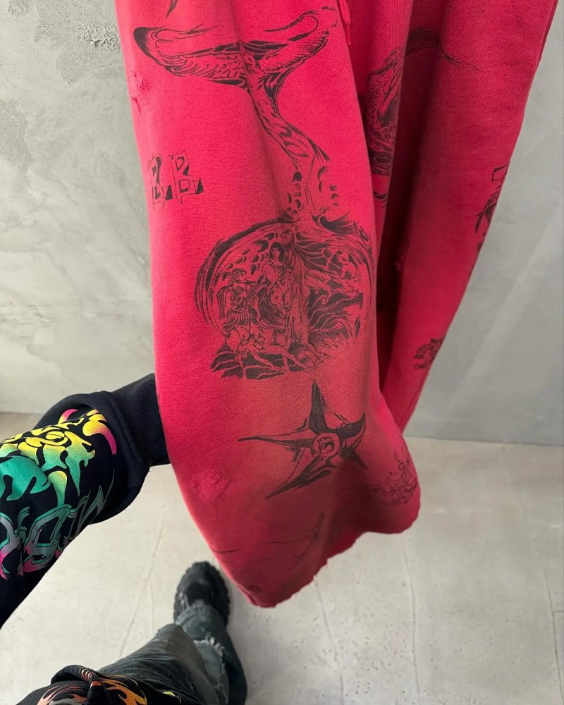 24Ss Red Tattoo Pants