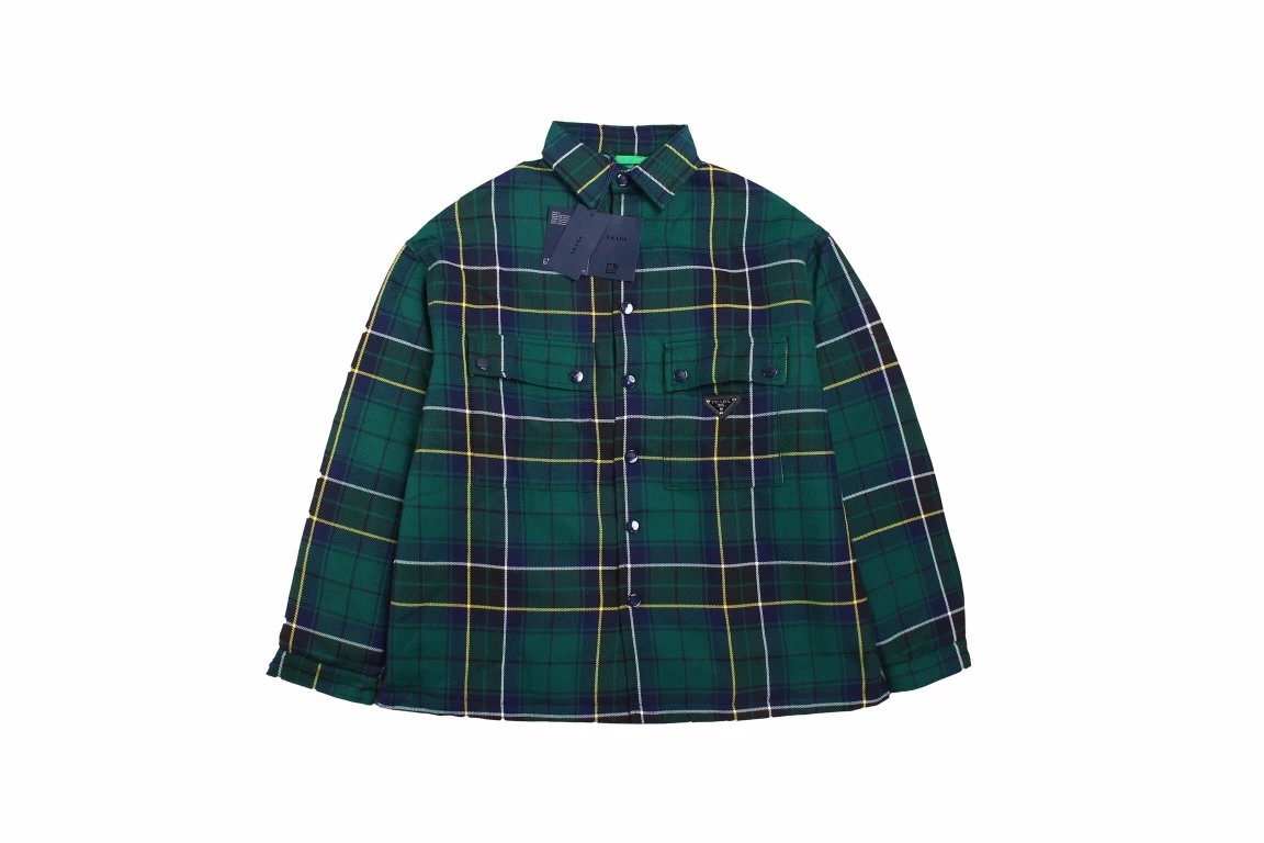 Prd 22FW Blue and Green Checkered Cotton Blazer Jacket