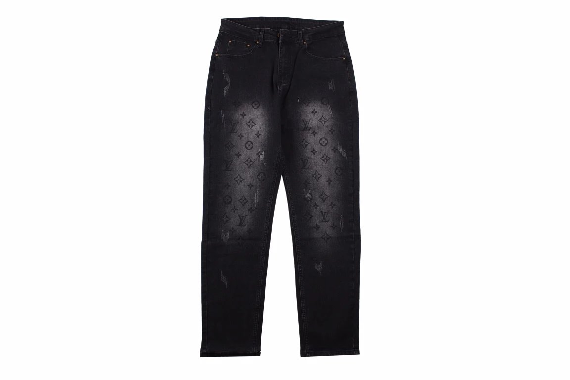 Washed and worn denim pants