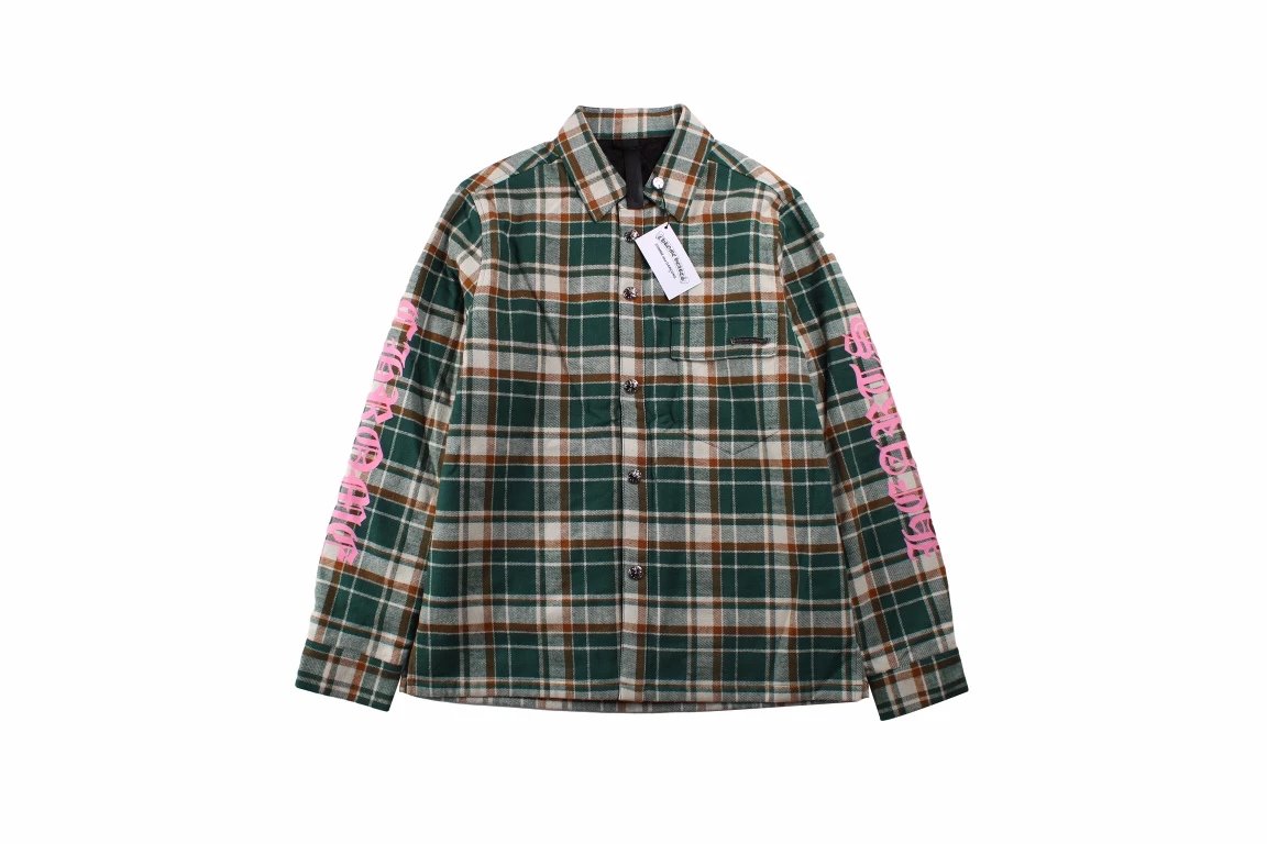CH 22FW arm printed green checkered cotton jacket