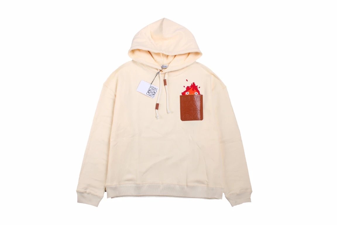 Luoyiwei 23FW flame embroidered patchwork pocket hoodie