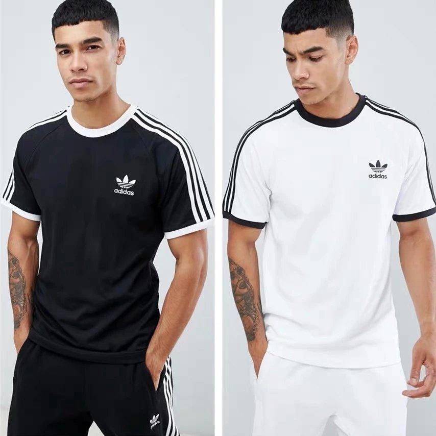 Adidas Three Leaf Clover New Sport Classic Black and White Three Bar Casual Breathable Short Sleeve T-shirt 1202 M-4XL
