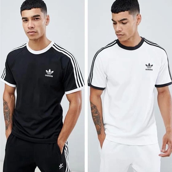 Adidas Three Leaf Clover New Sport Classic Black and White Three Bar Casual Breathable Short Sleeve T-shirt 1202 M-4XL