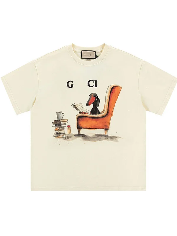 Gucci Watermelon Cat Print Cream Casual T-Shirt