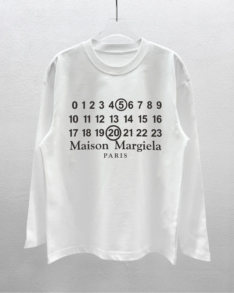 Maison Margiela White Logo Print Oversized Long Sleeve T-Shirt