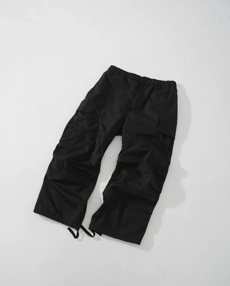 Black Drawstring Hem Multi-Pocket Cargo Pants