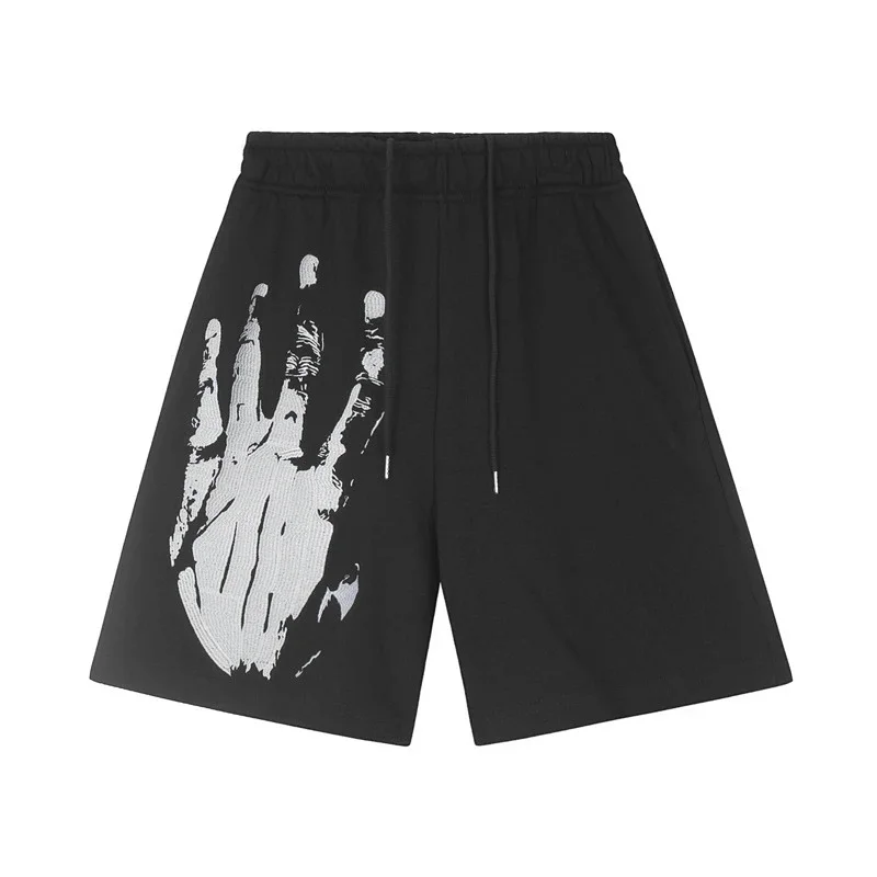 Handprint Graphic Off-White Drawstring Shorts