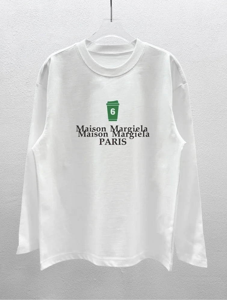 Maison Margiela White Logo Print Oversized Long Sleeve T-Shirt