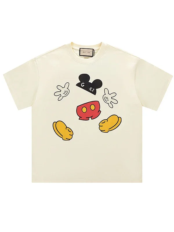 Gucci Watermelon Cat Print Cream Casual T-Shirt