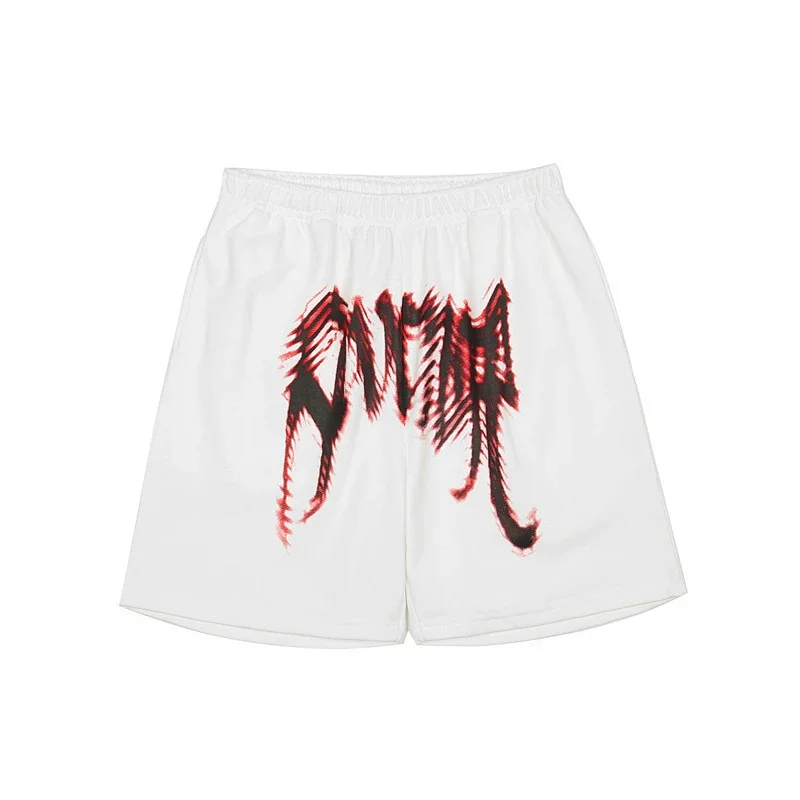 Handprint Graphic Off-White Drawstring Shorts