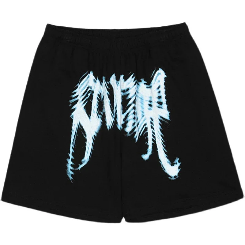 Handprint Graphic Off-White Drawstring Shorts
