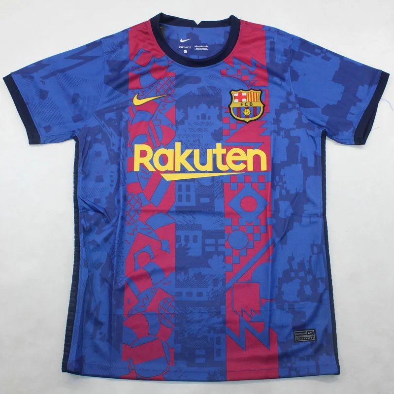21-22 barcelona jersey barcelona short-sleeved retro football uniform pique de jong dembele busquets barca erke red and blue