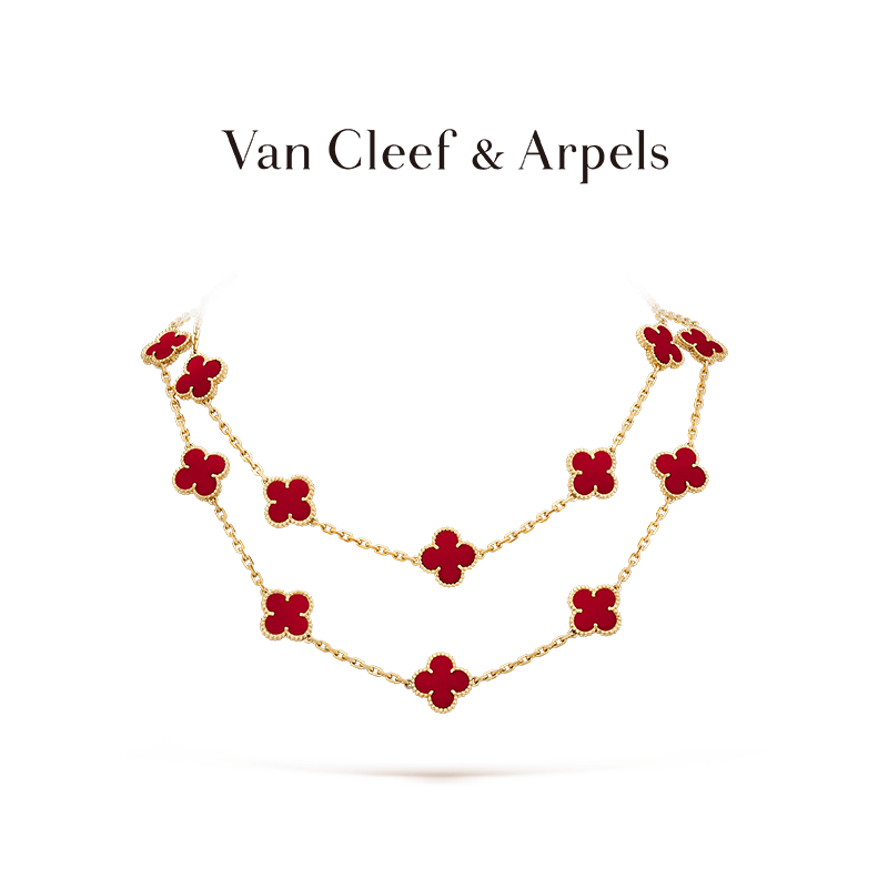 Item Thumbnail for Van Cleef Four-Leaf Lucky Alhambra Series_Gold Carnelian Long Necklace 20 Flower Necklace Light Luxury Gift for Couples