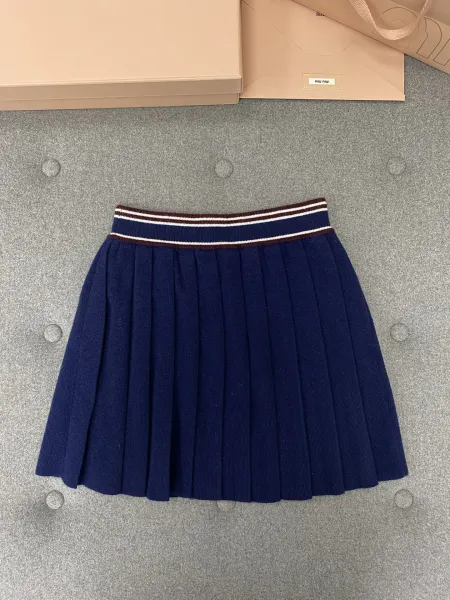 Miu Miu Pleated Knit Skirt Navy - 4