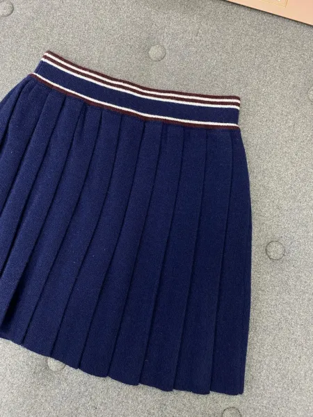 Miu Miu Pleated Knit Skirt Navy - 7