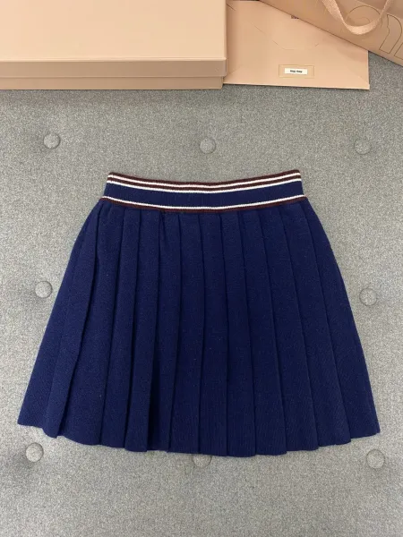 Miu Miu Pleated Knit Skirt Navy - 5
