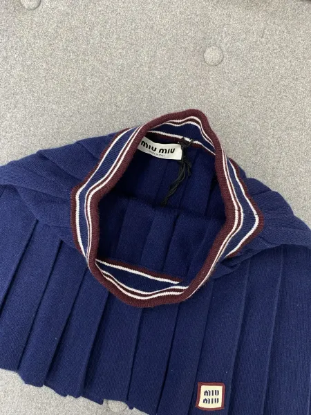 Miu Miu Pleated Knit Skirt Navy - 12