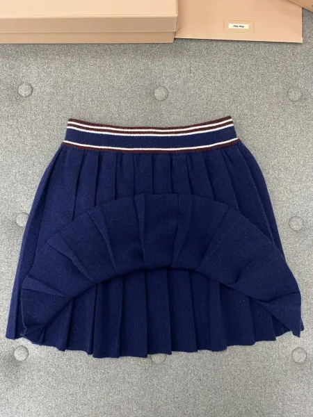Miu Miu Pleated Knit Skirt Navy - 3