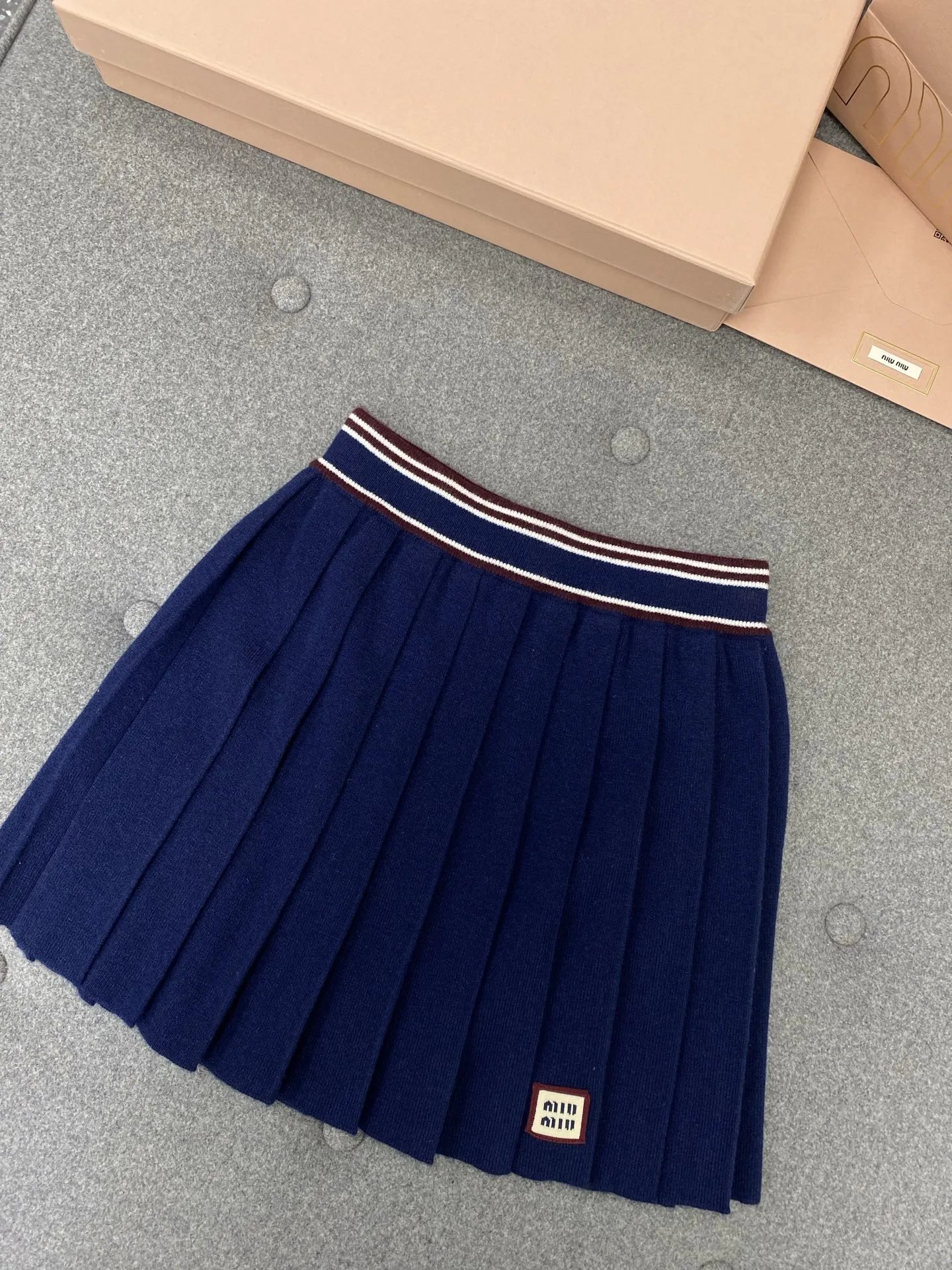 Miu Miu Navy Pleated Skirt