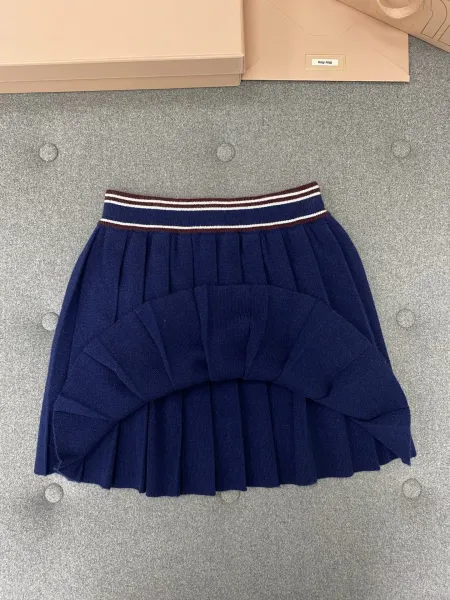 Miu Miu Pleated Knit Skirt Navy - 2