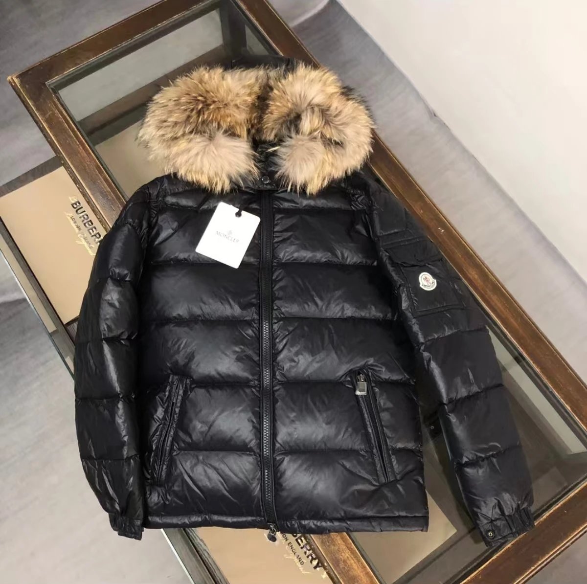Moncler Maya Down Jacket Black with Raccoon Fur Hood - 22