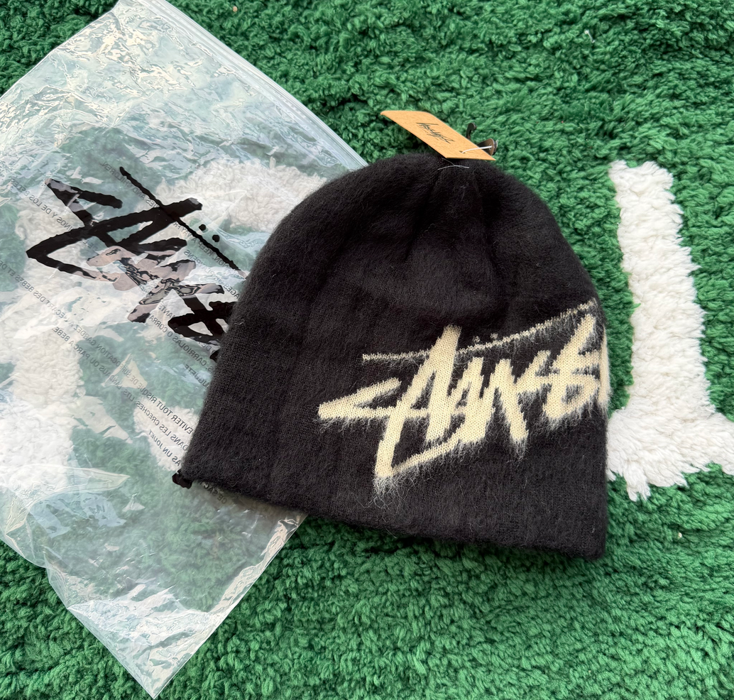 ST Fuzzy Knit Beanie Hat - Black
